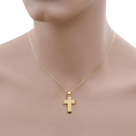 Μοντέρνος Σταυρός Χρυσός Κ14 με Σαγρέ & Λουστρέ Φινίρισμα SKU-60633