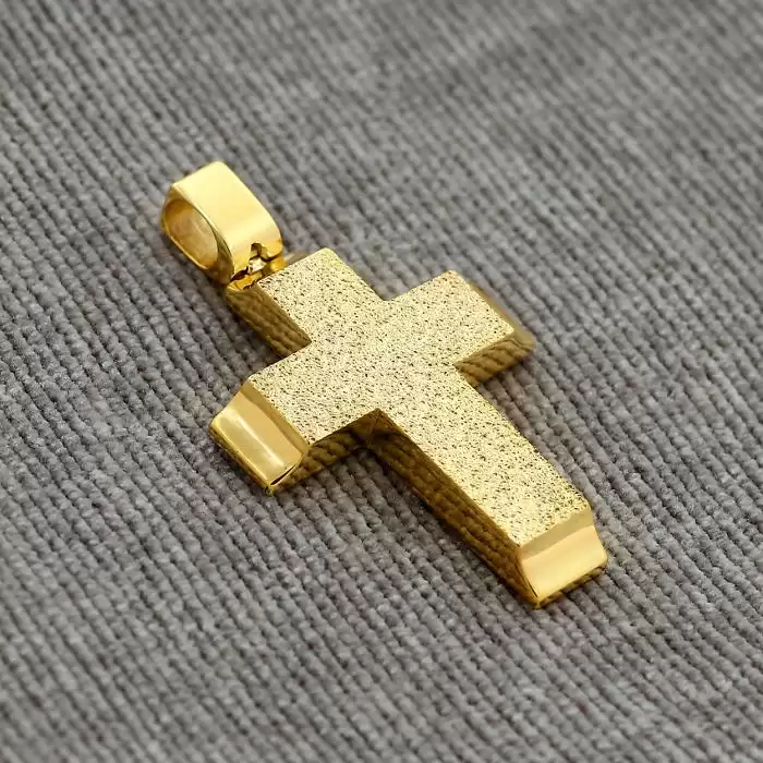 Μοντέρνος Σταυρός Χρυσός Κ14 με Σαγρέ & Λουστρέ Φινίρισμα SKU-60633