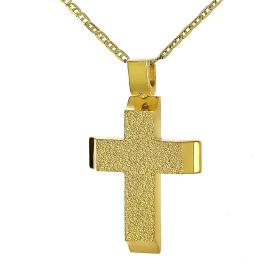 Μοντέρνος Σταυρός Χρυσός Κ14 με Σαγρέ & Λουστρέ Φινίρισμα SKU-60633