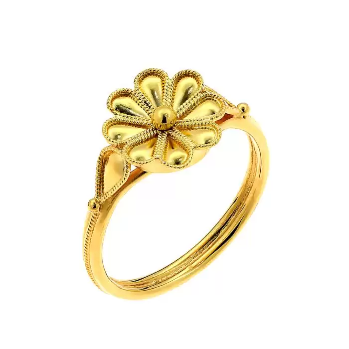 SKU-61007 / Δαχτυλίδι Χρυσός Κ18 με Λουλούδι