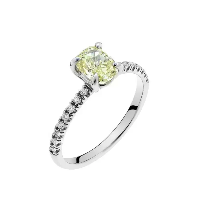 SKU-61014 / Δαχτυλίδι Λευκόχρυσος Κ18 με Κίτρινο Διαμάντι & Λευκά Διαμάντια