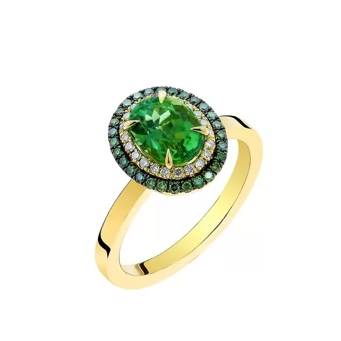 SKU-61202 / Δαχτυλίδι Χρυσός Κ18 με Τουρμαλίνη, Πράσινα & Λευκά Διαμάντια
