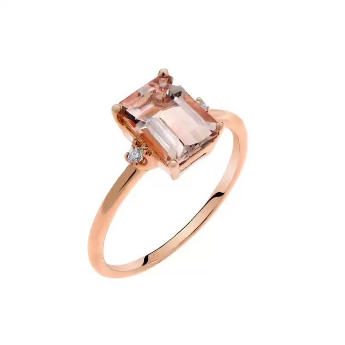 SKU-61374 / Δαχτυλίδι Ροζ Χρυσός Κ18 με Μοργκανίτη & Διαμάντια