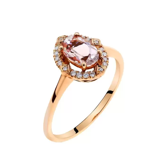 SKU-61375 / Δαχτυλίδι Ροζ Χρυσός Κ18 με Μοργκανίτη & Διαμάντια
