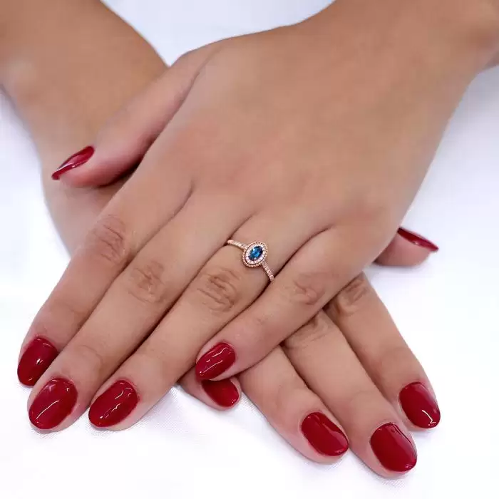 SKU-61605 / Δαχτυλίδι Ροζ Χρυσός Κ18 με London Blue Topaz & Διαμάντια