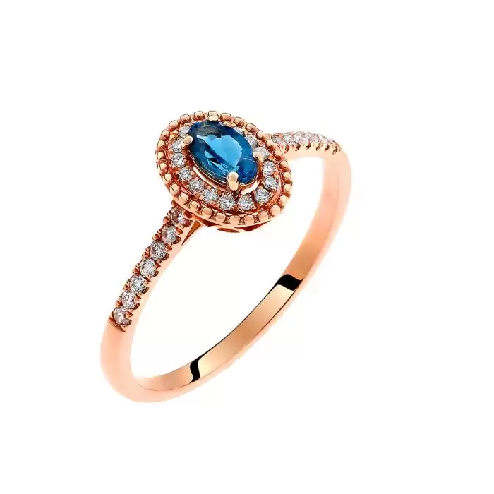 SKU-61605 / Δαχτυλίδι Ροζ Χρυσός Κ18 με London Blue Topaz & Διαμάντια