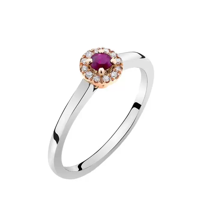 SKU-61610 / Δαχτυλίδι Λευκόχρυσος & Ροζ Χρυσός Κ18 με Ρουμπίνι & Διαμάντια