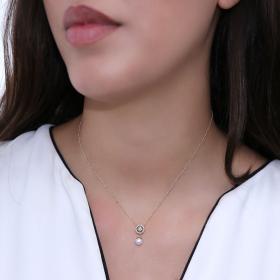 Κολιέ Χρυσός Κ14 με Λευκά Ζιργκόν & Μαργαριτάρι SKU-61058