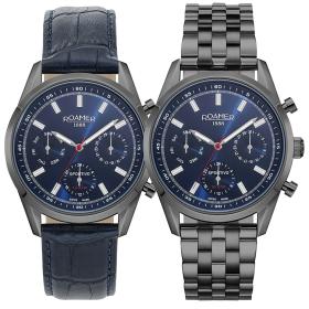 Ανδρικό Ρολόι ROAMER Sportivo Box Set με Γκρί Μπρασελέ από Ανοξείδωτο Ατσάλι & Δώρο Μπλέ Δερμάτινο Λουράκι | 856982-48-45-70 SKU-61749