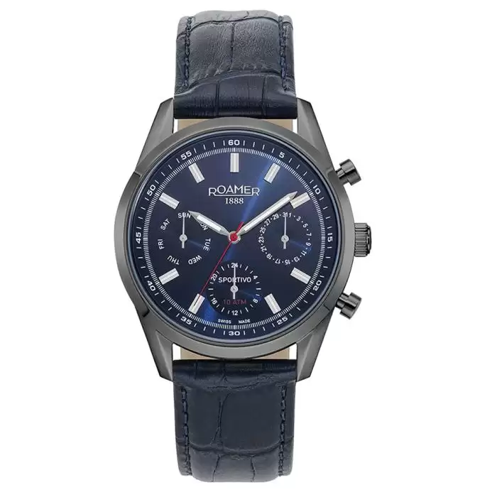 Ανδρικό Ρολόι ROAMER Sportivo Box Set με Γκρί Μπρασελέ από Ανοξείδωτο Ατσάλι & Δώρο Μπλέ Δερμάτινο Λουράκι | 856982-48-45-70 SKU-61749