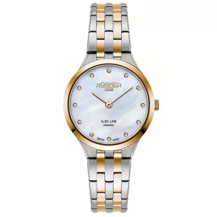 Γυναικείο Ρολόι ROAMER Slim-Line με Διαμάντια & Δίχρωμο Μπρασελέ από Ανοξείδωτο Ατσάλι | 512847-47-89-20 SKU-61788