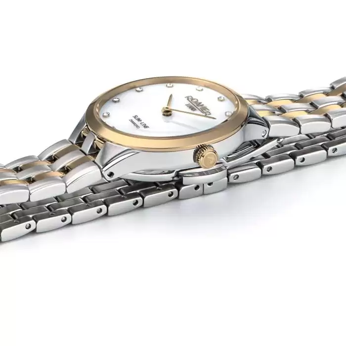 Γυναικείο Ρολόι ROAMER Slim-Line με Διαμάντια & Δίχρωμο Μπρασελέ από Ανοξείδωτο Ατσάλι | 512847-47-89-20 SKU-61788