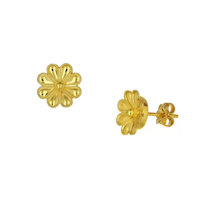 SKU-61008 / Σκουλαρίκια Καρφωτά Χρυσός Κ18 με Λουλούδια