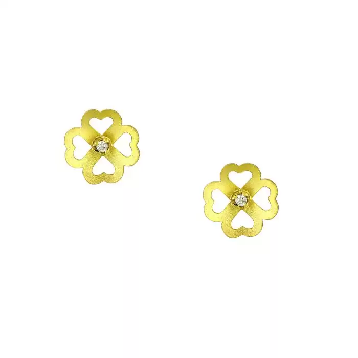 SKU-61507 / Σκουλαρίκια Λουλούδια Χρυσός Κ14 με Ζιργκόν