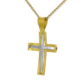 Σταυρός Λευκόχρυσος & Χρυσός Κ14 Διπλής Όψεως SKU-61084