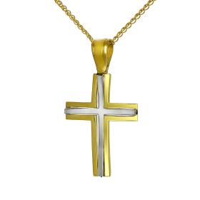 Σταυρός Λευκόχρυσος & Χρυσός Κ14 Διπλής Όψεως SKU-61084