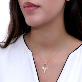 Σταυρός Λευκόχρυσος & Χρυσός Κ14 Διπλής Όψεως SKU-61084