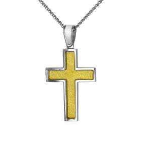 Σταυρός Λευκόχρυσος & Χρυσός Κ14 Διπλής Όψεως SKU-61085