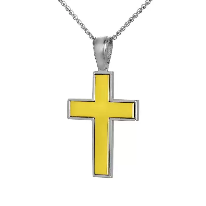 Σταυρός Λευκόχρυσος & Χρυσός Κ14 Διπλής Όψεως SKU-61085