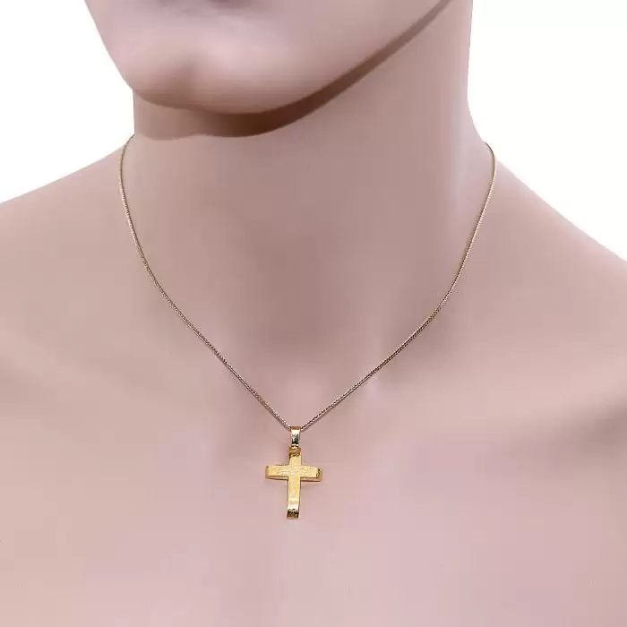 Σταυρός Ανδρικός Χρυσός Κ14 με Σαγρέ Φινίρισμα SKU-61506