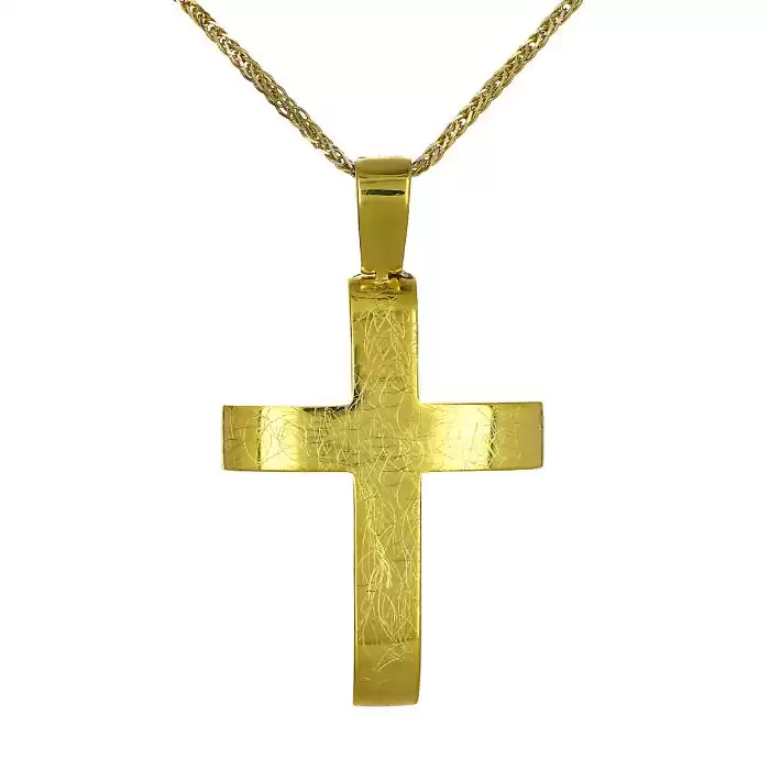 Σταυρός Ανδρικός Χρυσός Κ14 με Σαγρέ Φινίρισμα SKU-61506