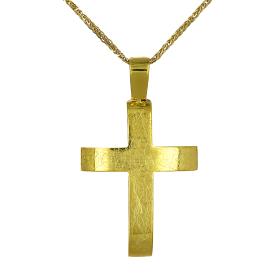 Σταυρός Ανδρικός Χρυσός Κ14 με Σαγρέ Φινίρισμα SKU-61506