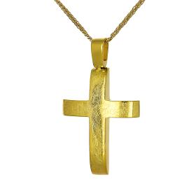 Σταυρός Ανδρικός Χρυσός Κ14 με Σαγρέ Φινίρισμα SKU-61506