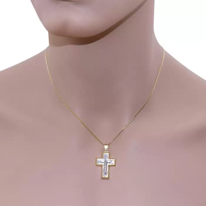 Σταυρός Λευκόχρυσος & Χρυσός Κ14 με τον Εσταυρωμένο SKU-61796