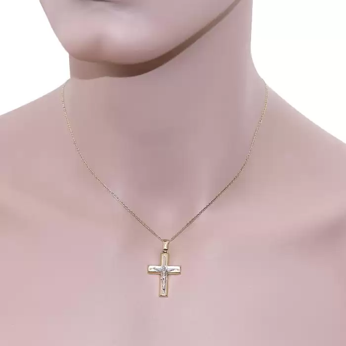 Σταυρός Λευκόχρυσος & Χρυσός Κ14 με τον Εσταυρωμένο SKU-61806