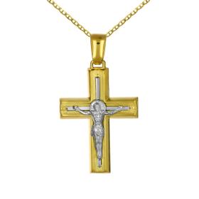 Σταυρός Λευκόχρυσος & Χρυσός Κ14 με τον Εσταυρωμένο SKU-61806