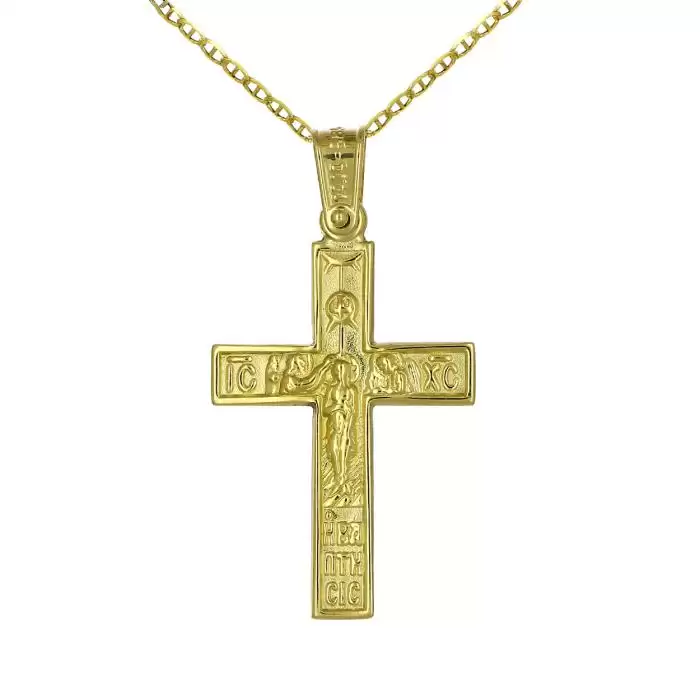 Ανδρικός Σταυρός Λευκόχρυσος & Χρυσός Κ14 Διπλής Όψεως SKU-61808