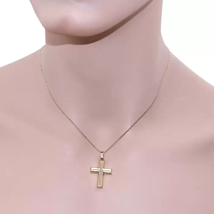 Ανδρικός Σταυρός Λευκόχρυσος & Χρυσός Κ14 Διπλής Όψεως SKU-61808