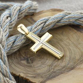 Ανδρικός Σταυρός Λευκόχρυσος & Χρυσός Κ14 Διπλής Όψεως SKU-61808