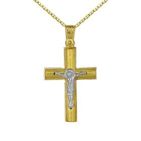 Σταυρός Λευκόχρυσος & Χρυσός Κ14 με τον Εσταυρωμένο SKU-61812