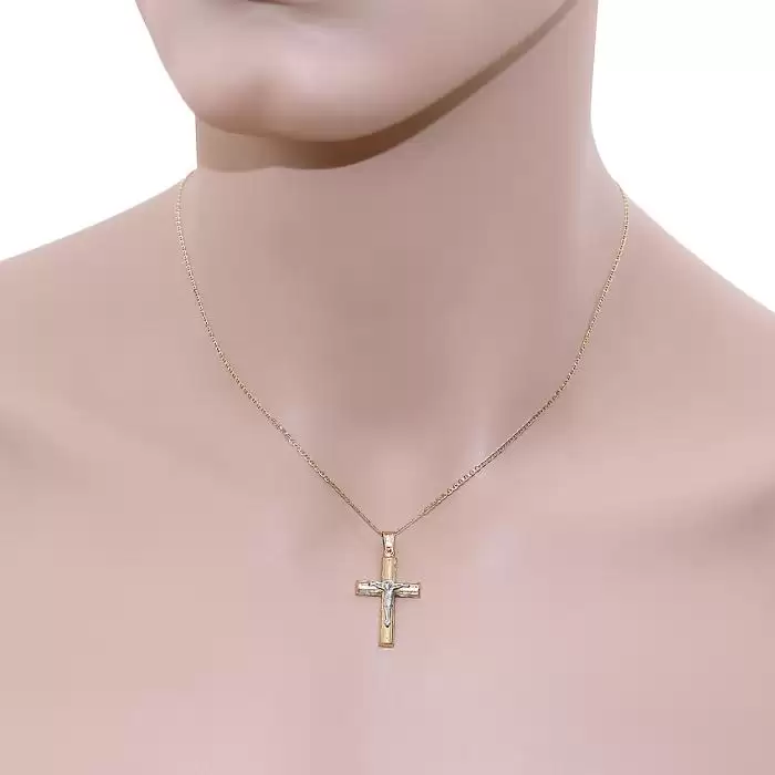 Σταυρός Λευκόχρυσος & Χρυσός Κ14 με τον Εσταυρωμένο SKU-61812