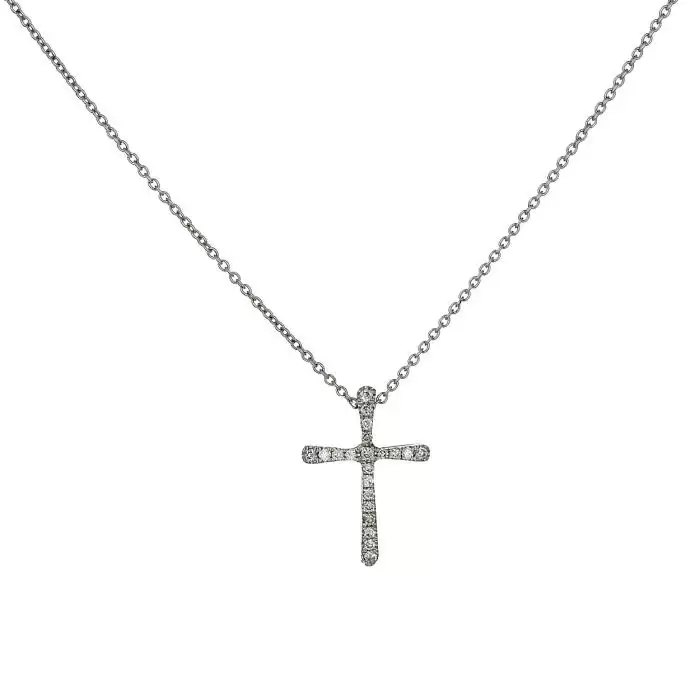 SKU-61865 / Σταυρός με Αλυσίδα Λευκόχρυσος Κ18 με Διαμάντια