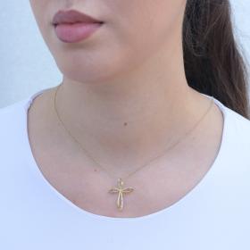 Σταυρός Χρυσός & Λευκόχρυσος Κ9 με Ζιργκόν & Ματ Φινίρισμα SKU-61517