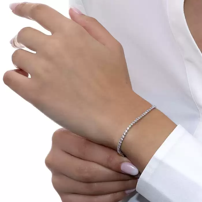 Βραχιόλι Ριβιέρα Λευκόχρυσος Κ18 με Λευκά Ζιργκόν SKU-62470