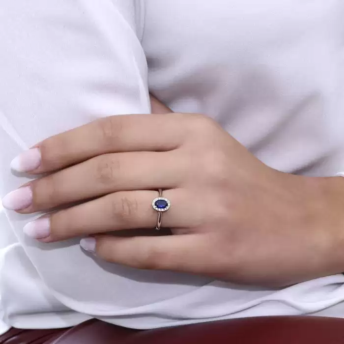 Δαχτυλίδι Λευκόχρυσος Κ18 με Ζαφείρι & Διαμάντια