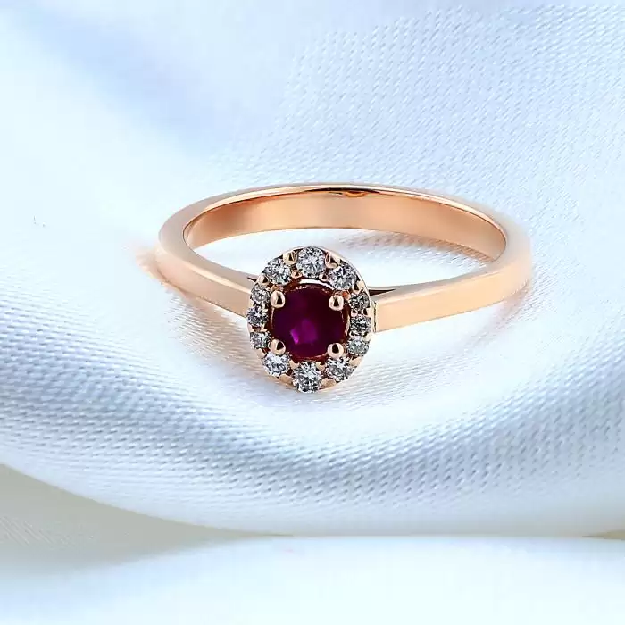 Δαχτυλίδι Ροζ Χρυσός Κ18 με Ρουμπίνι & Διαμάντια