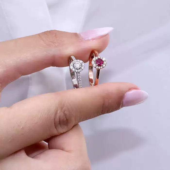 SKU-62334 / Δαχτυλίδι Ροζ Χρυσός Κ18 με Ρουμπίνι & Διαμάντια