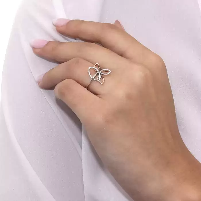 SKU-62341 / Δαχτυλίδι Λευκόχρυσος & Ροζ Χρυσός Κ18 με Διαμάντια