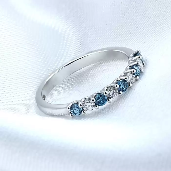 Δαχτυλίδι Σειρέ Λευκόχρυσος Κ18 με Μπλε & Λευκά Διαμάντια