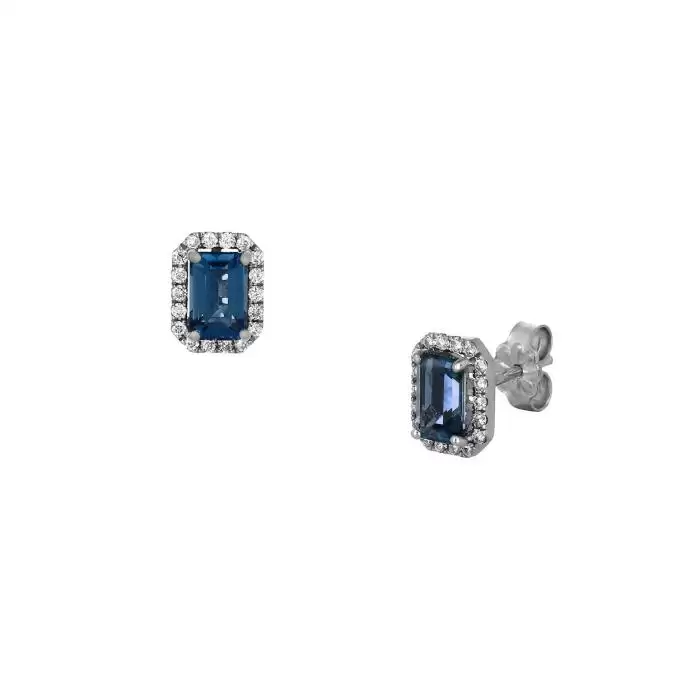 SKU-62328 / Σκουλαρίκια Λευκόχρυσος Κ18 με London Blue Topaz & Διαμάντια
