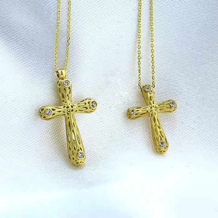 Σταυρός με Αλυσίδα Χρυσός Κ14 με Ζιργκόν