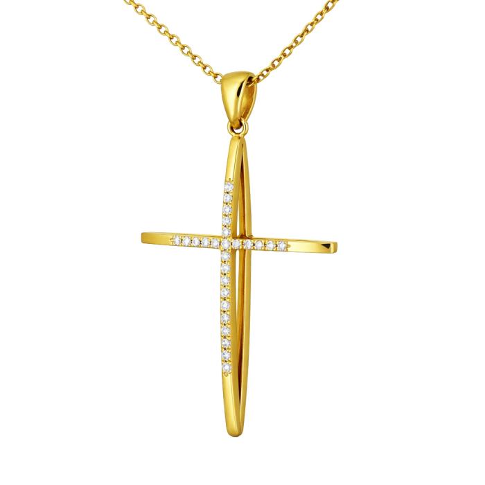 Σταυρός Γυναικείος Χρυσός Κ18 με Διαμάντι SKU-62261
