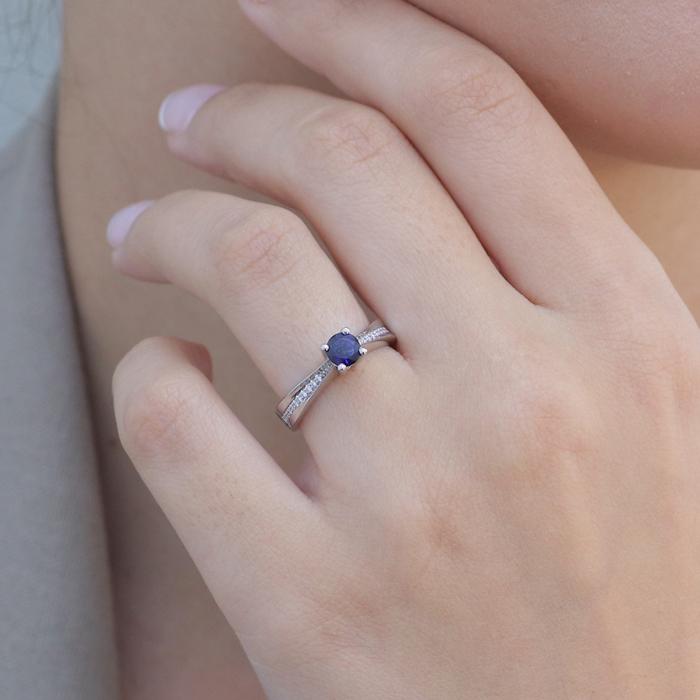 Δαχτυλίδι Λευκόχρυσος K18 με Ζαφείρι & Διαμάντια SKU-63444