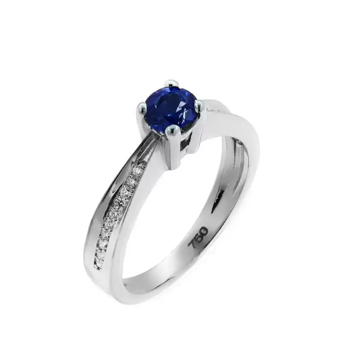 Δαχτυλίδι Λευκόχρυσος K18 με Ζαφείρι & Διαμάντια SKU-63444
