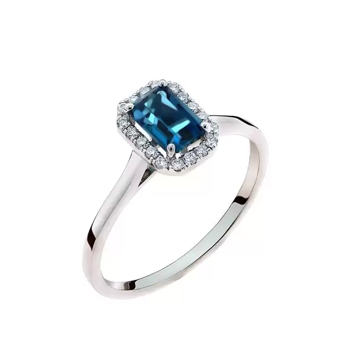 SKU-63447 / Δαχτυλίδι Λευκόχρυσος Κ18 με London Blue Topaz & Διαμάντια