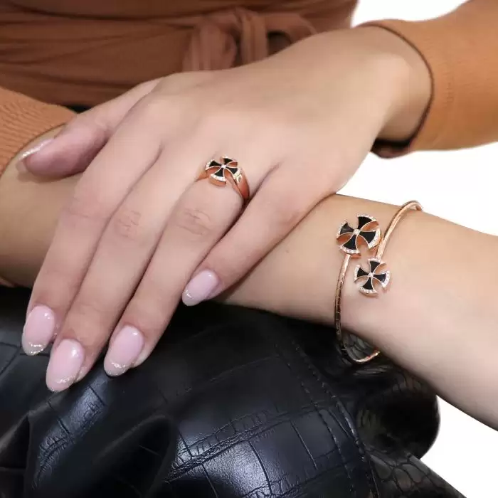 Δαχτυλίδι Σταυρός Ροζ Χρυσός Κ18 με Διαμάντια SKU-63261